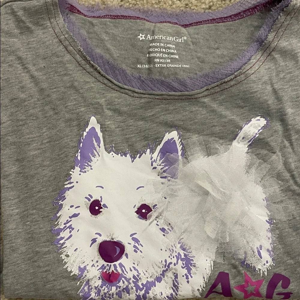American Girl Gray and Purple Dog Tee